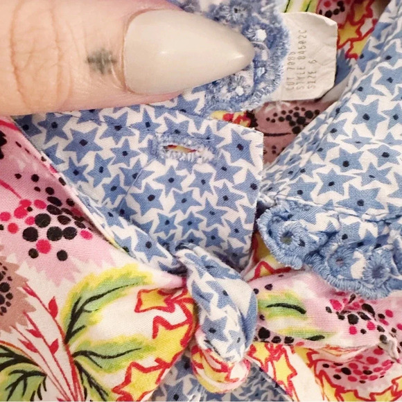 Vintage Mousefeathers Star Print Floral Ruffle Bow Kids Dress Short Sleeve - Picture 3 of 6